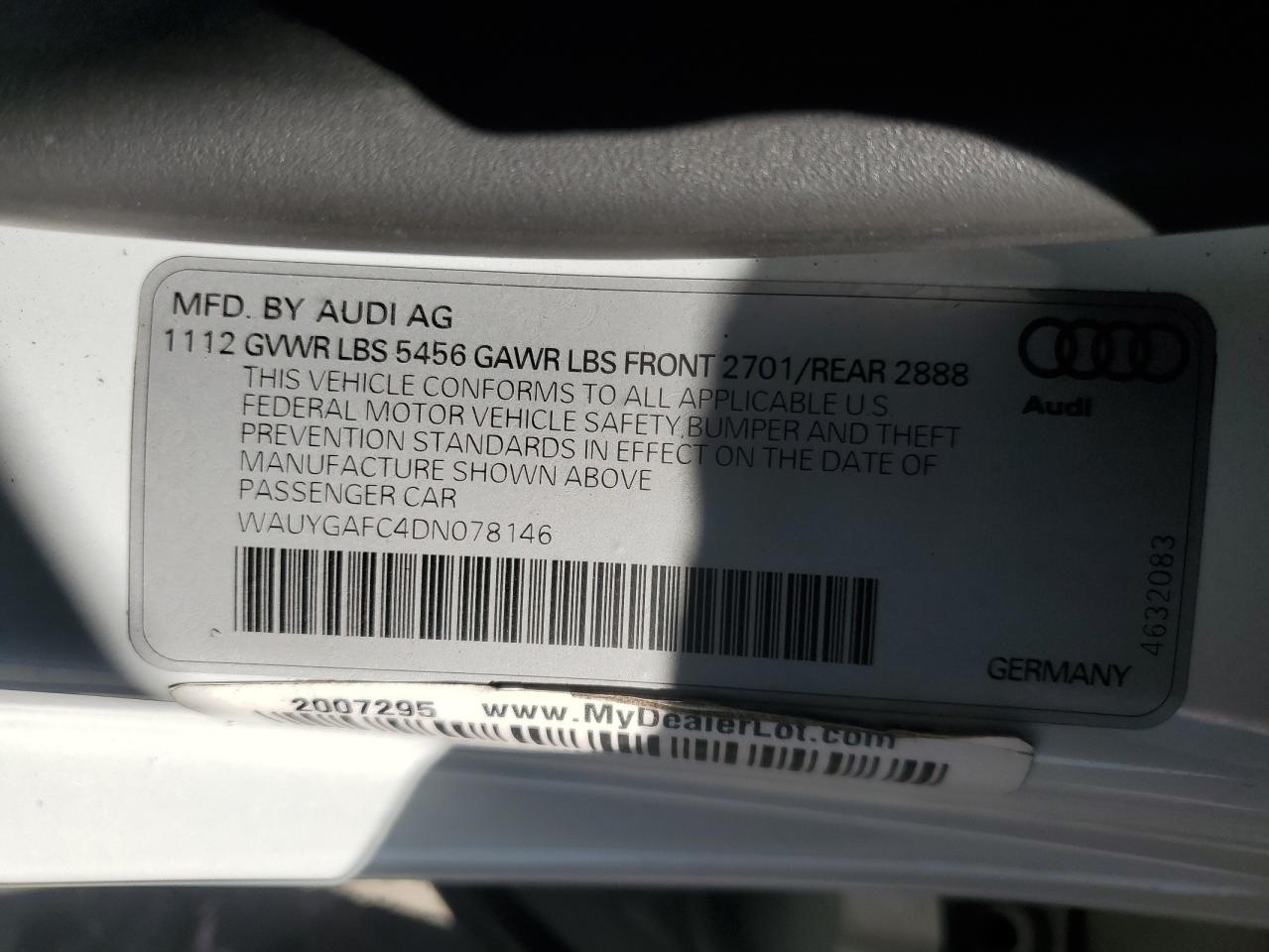 2013 Audi A7 Premium Plus VIN: WAUYGAFC4DN078146 Lot: 61441245