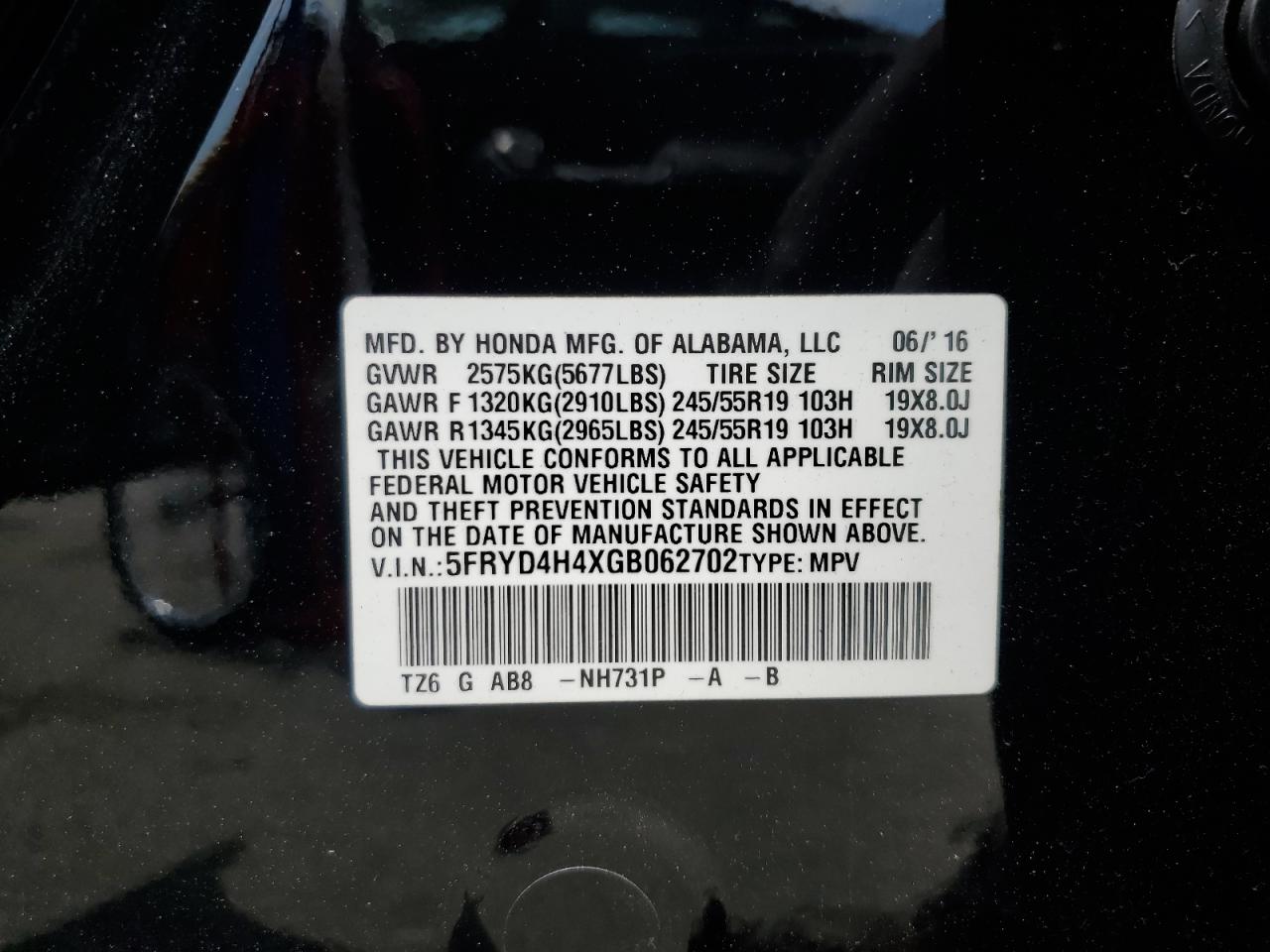 2016 Acura Mdx Technology VIN: 5FRYD4H4XGB062702 Lot: 61008765