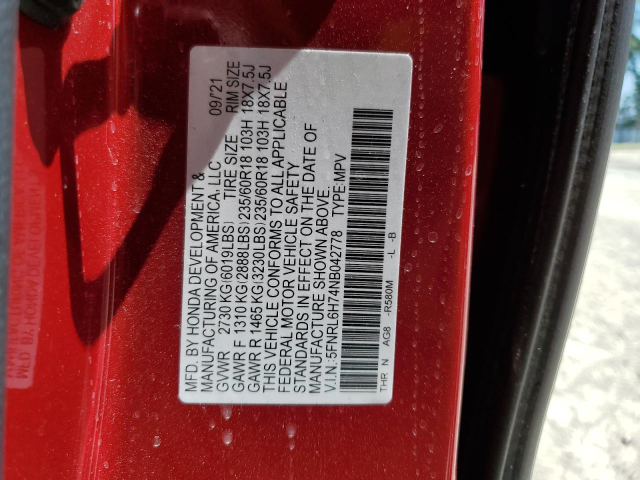 2022 Honda Odyssey Exl VIN: 5FNRL6H74NB042778 Lot: 61730565