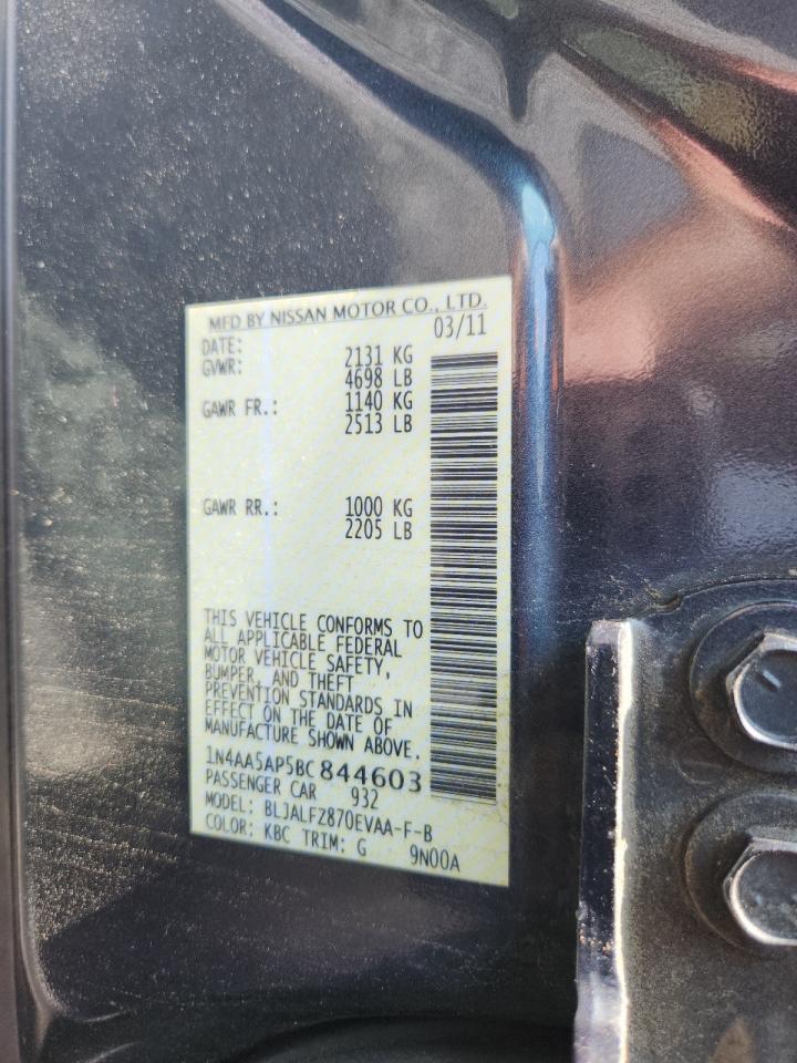 2011 Nissan Maxima S VIN: 1N4AA5AP5BC844603 Lot: 62886035