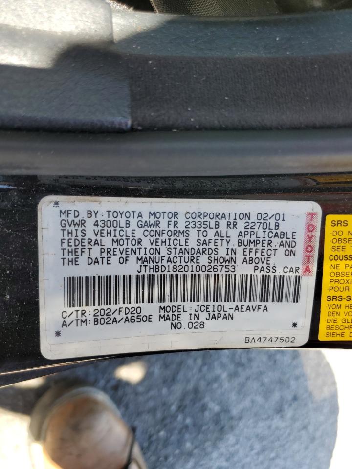2001 Lexus Is 300 VIN: JTHBD182010026753 Lot: 61403065