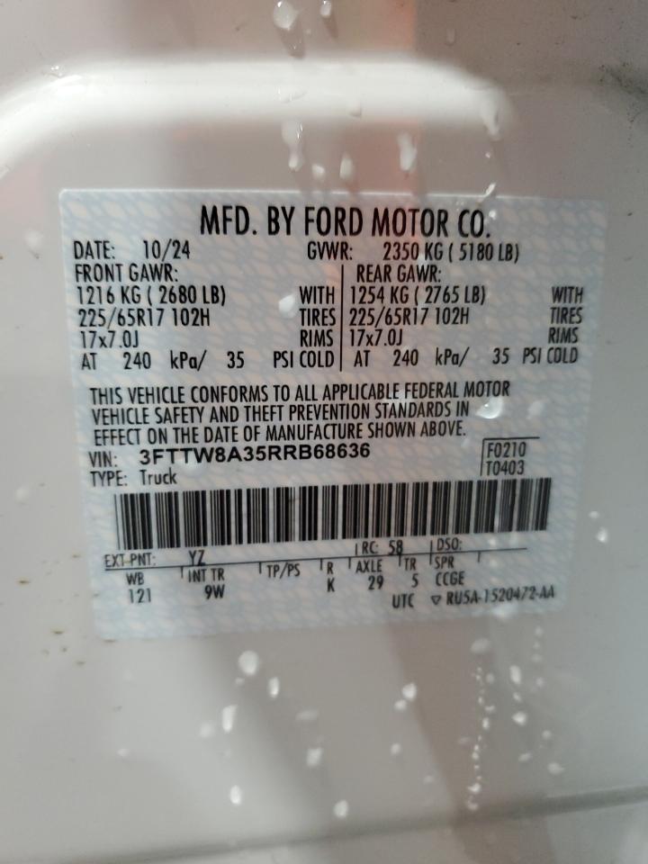 2024 Ford Maverick Xl VIN: 3FTTW8A35RRB68636 Lot: 58489155