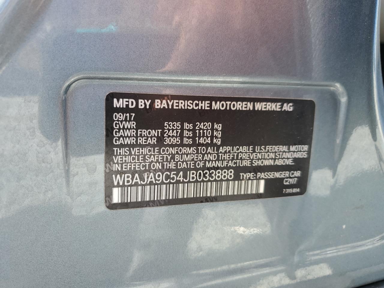 2018 BMW 530E VIN: WBAJA9C54JB033888 Lot: 62593295