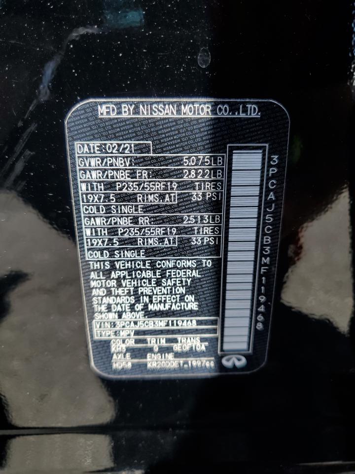 2021 Infiniti Qx50 Essential VIN: 3PCAJ5CB3MF119468 Lot: 61561645