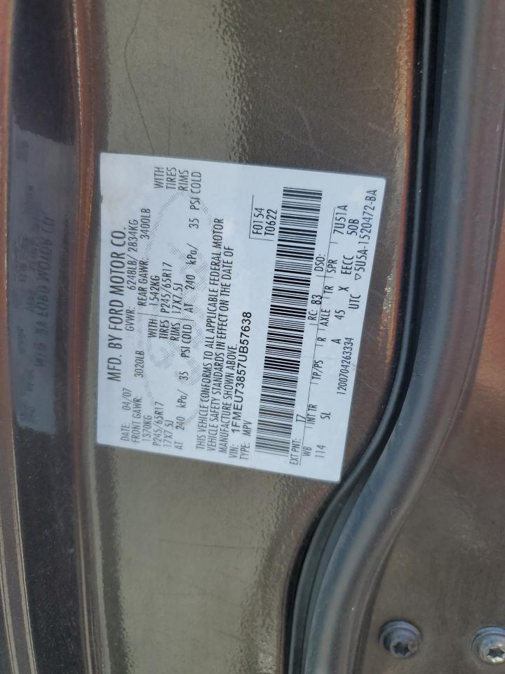 2007 Ford Explorer Xlt VIN: 1FMEU73857UB57638 Lot: 61442255