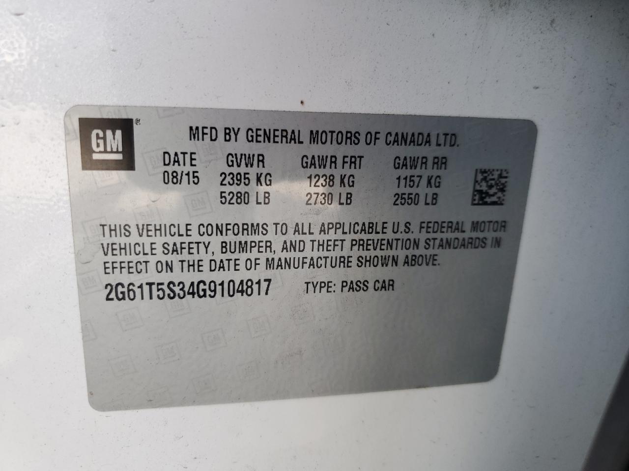 2016 Cadillac Xts Platinum VIN: 2G61T5S34G9104817 Lot: 60175125