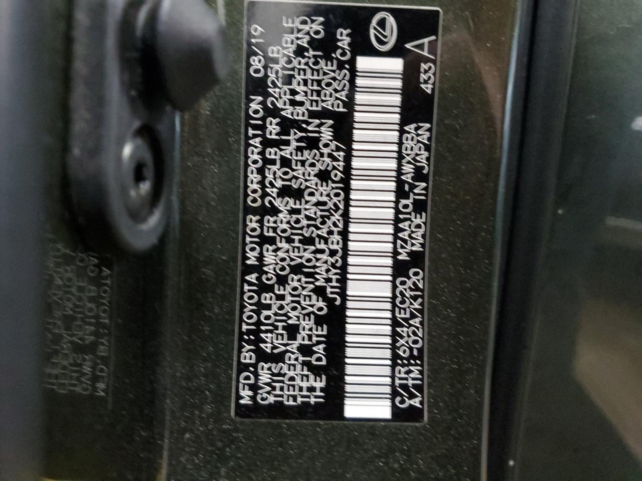 2019 Lexus Ux 200 VIN: JTHY3JBH2K2019447 Lot: 60448565