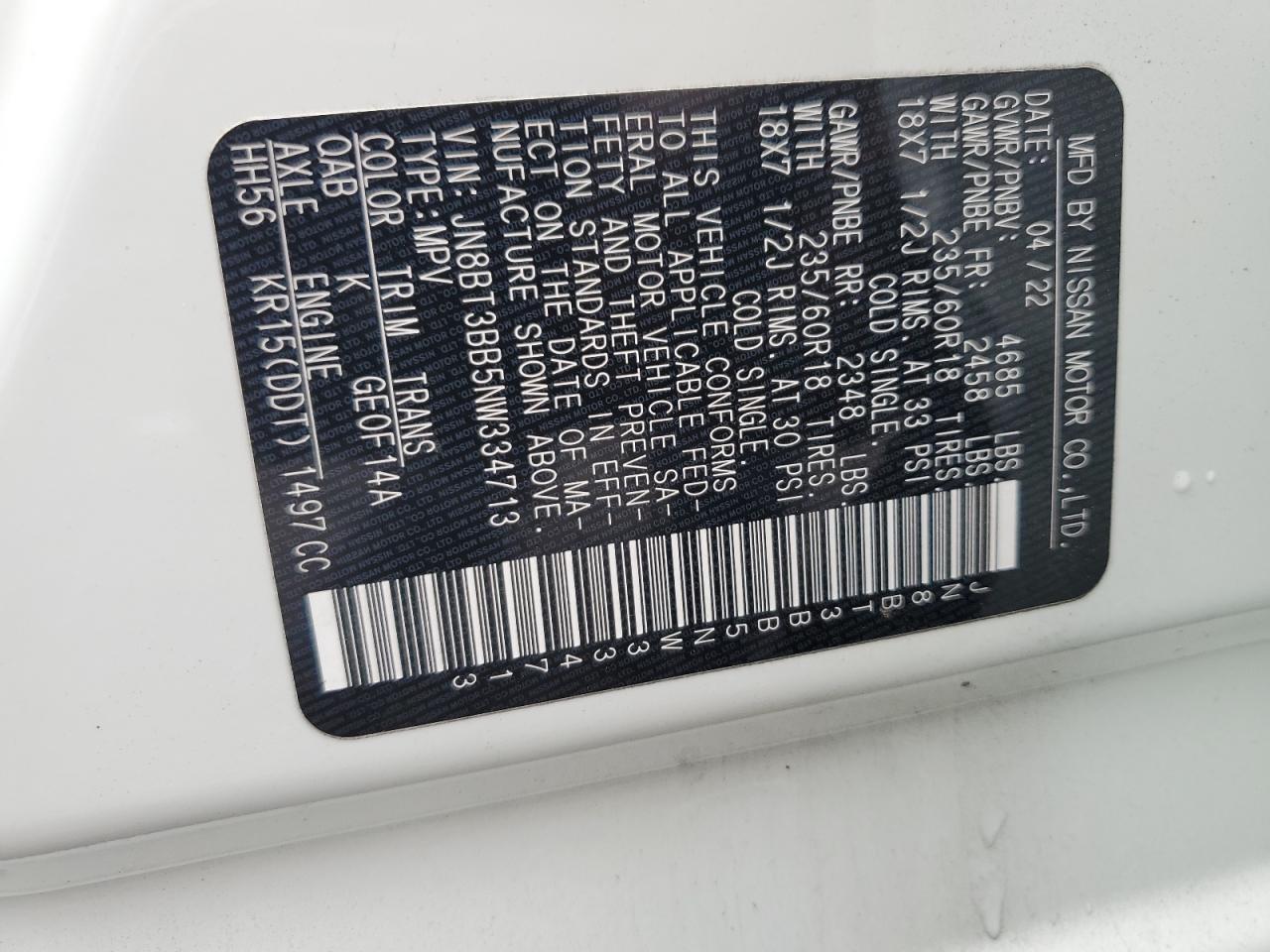 2022 Nissan Rogue Sv VIN: JN8BT3BB5NW334713 Lot: 61220405
