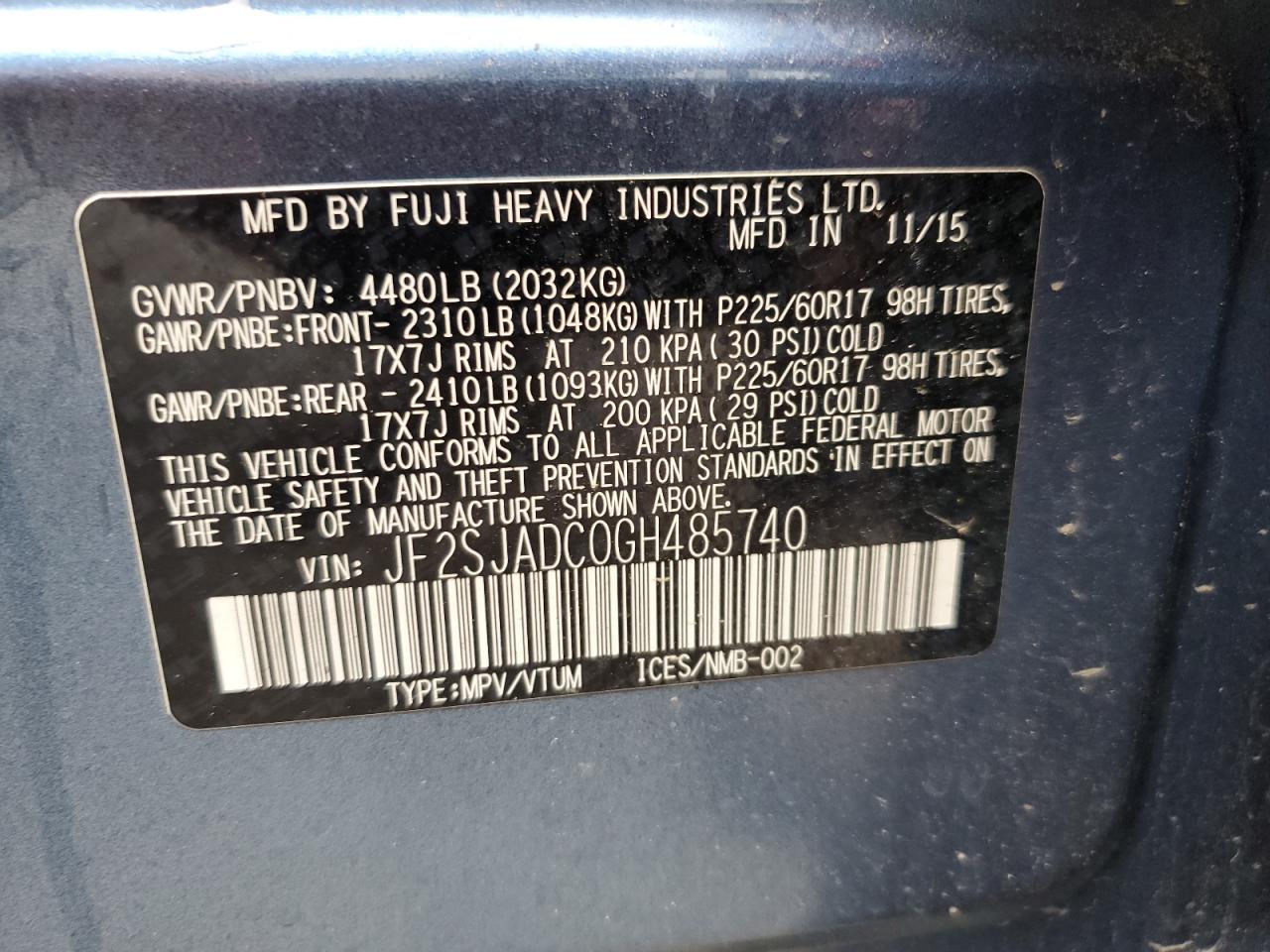 2016 Subaru Forester 2.5I Premium VIN: JF2SJADC0GH485740 Lot: 62853705