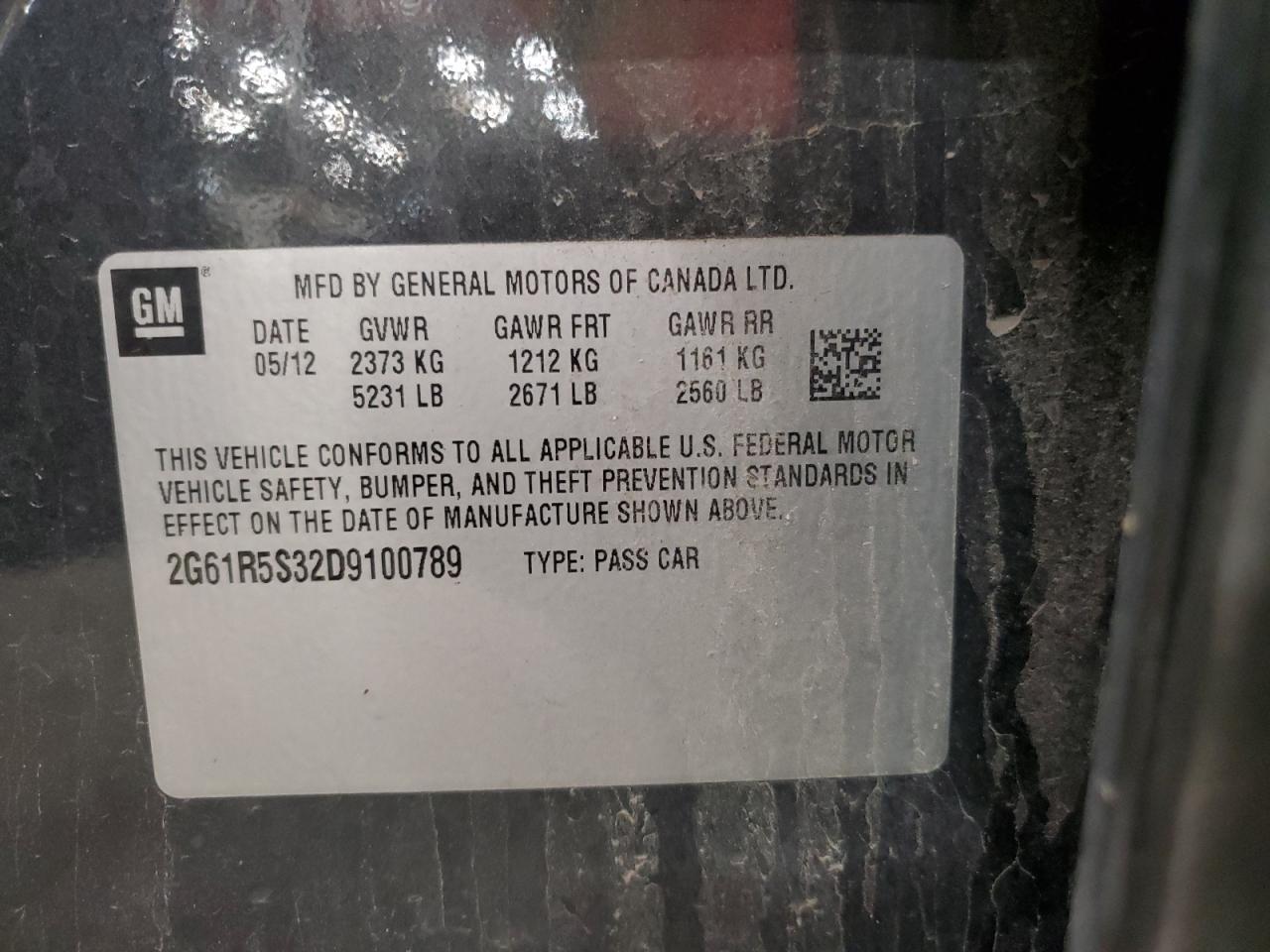 2013 Cadillac Xts Luxury Collection VIN: 2G61R5S32D9100789 Lot: 59423605