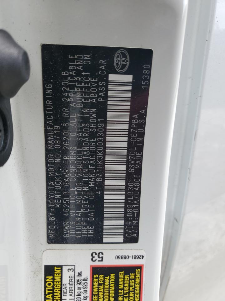 TOYOTA CAMRY 2019 VIN 4T1BZ1HK3KU033091 фото 12