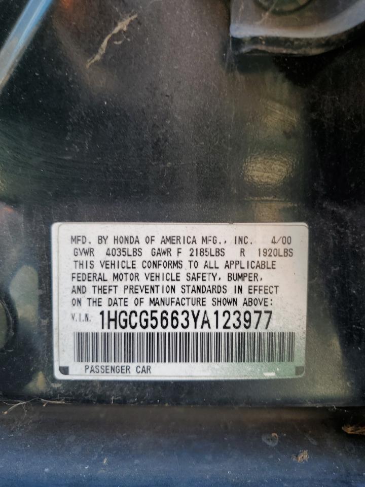 2000 Honda Accord Ex VIN: 1HGCG5663YA123977 Lot: 60337585