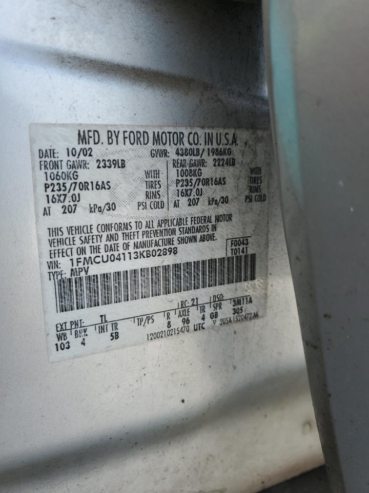 2003 Ford Escape Limited VIN: 1FMCU04113KB02898 Lot: 62701985