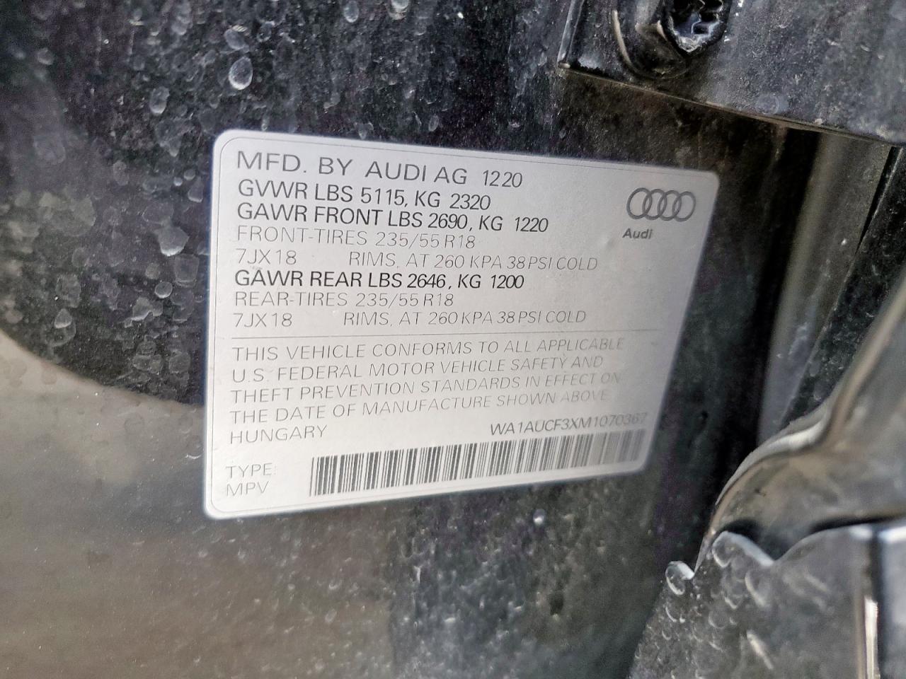 2021 Audi Q3 Premium 40 VIN: WA1AUCF3XM1070367 Lot: 61309145