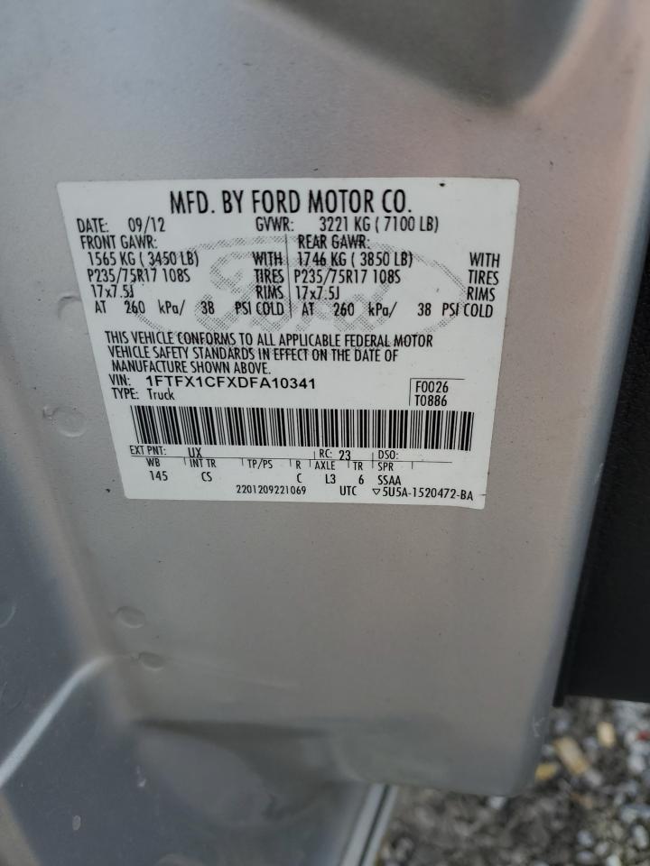 2013 Ford F150 Super Cab VIN: 1FTFX1CFXDFA10341 Lot: 62484635