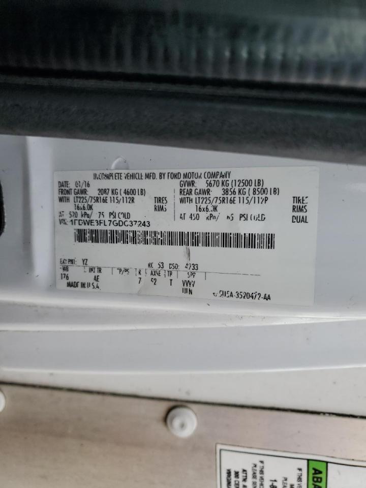 2016 Ford Econoline E350 Super Duty Cutaway Van VIN: 1FDWE3FL7GDC37243 Lot: 55129305
