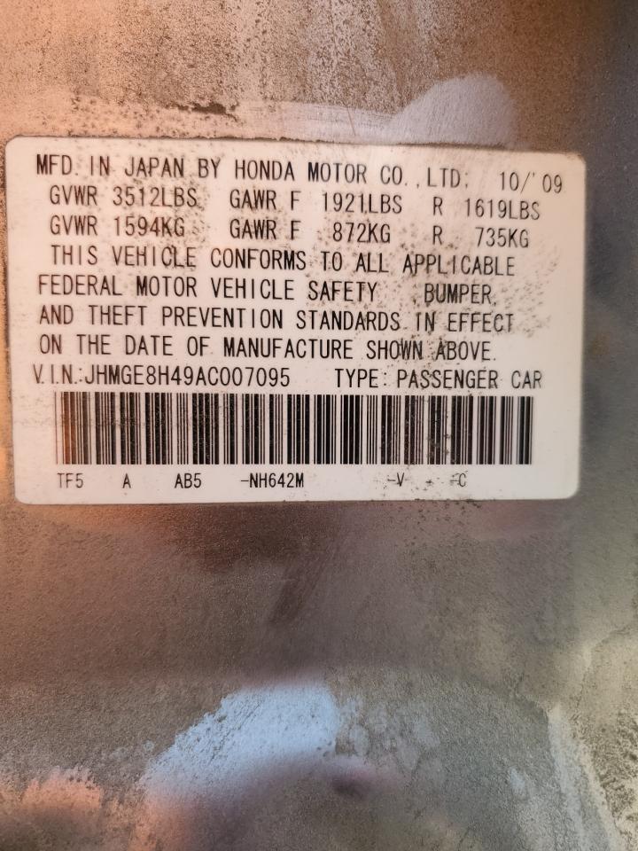 2010 Honda Fit Sport VIN: JHMGE8H49AC007095 Lot: 62276485