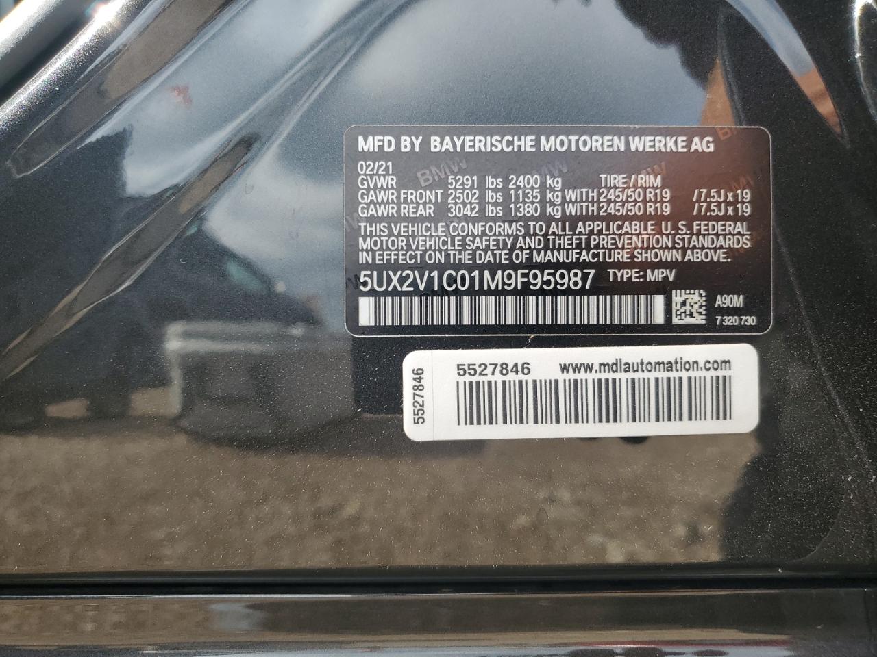 2021 BMW X4 xDrive30I VIN: 5UX2V1C01M9F95987 Lot: 62689295