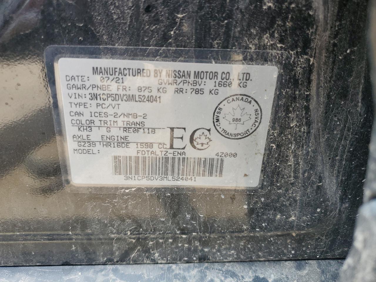 2021 Nissan Kicks Sr VIN: 3N1CP5DV3ML524041 Lot: 62467605
