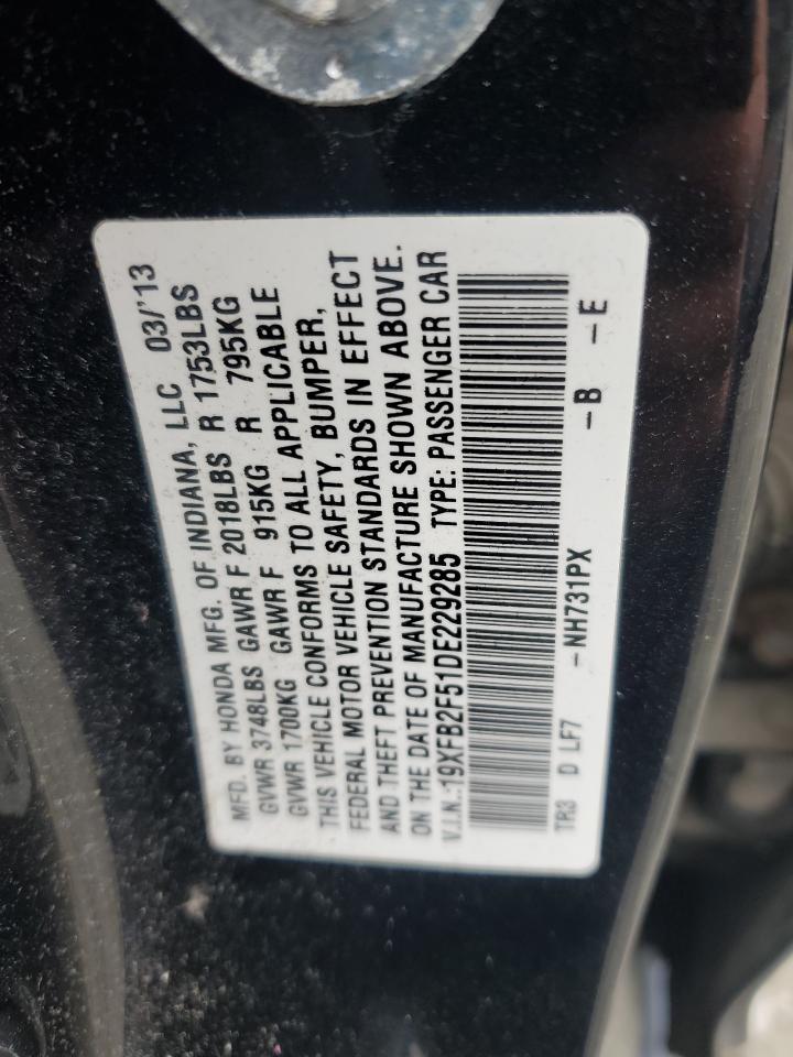 2013 Honda Civic Lx VIN: 19XFB2F51DE229285 Lot: 60069865