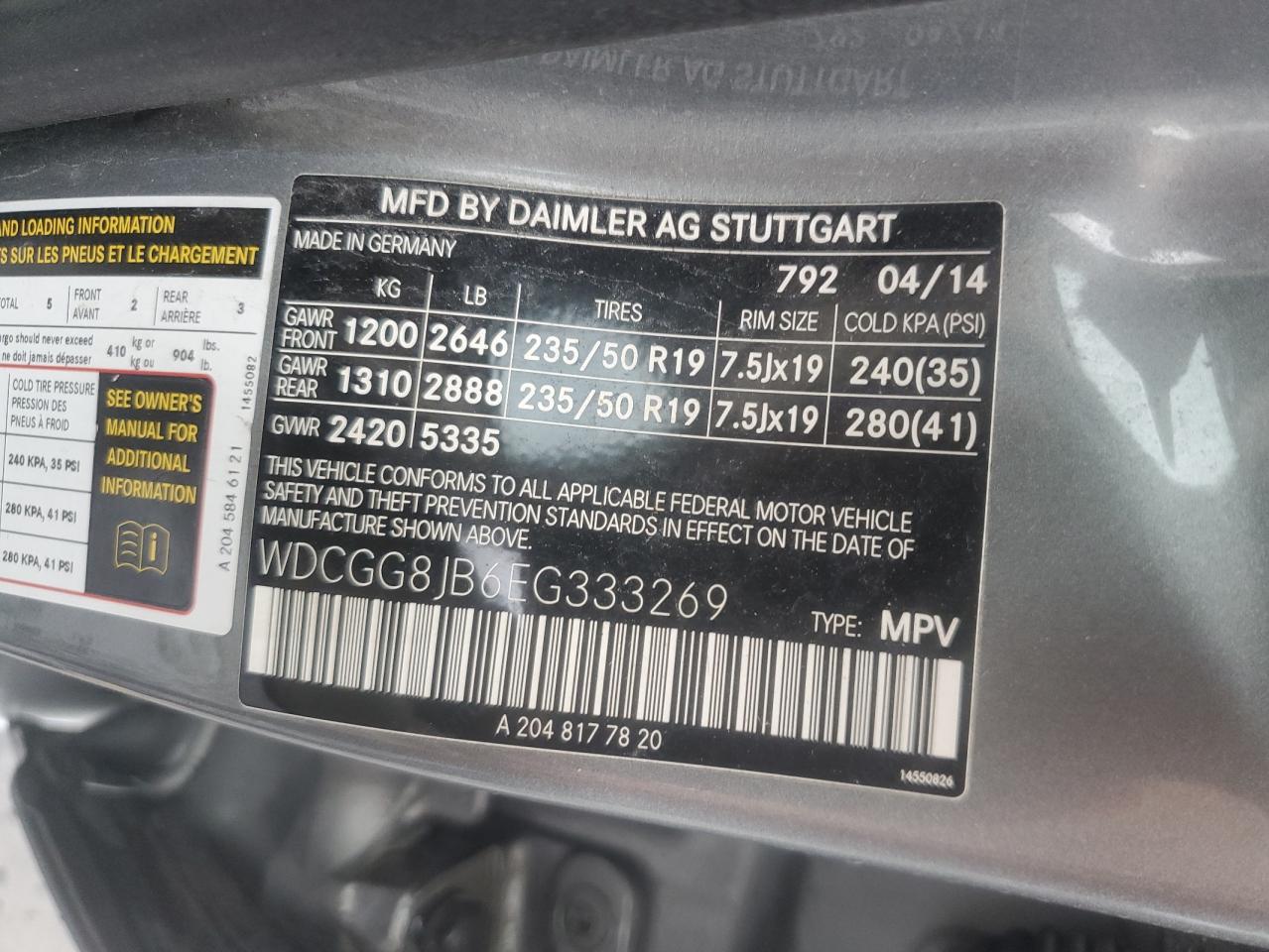 2014 Mercedes-Benz Glk 350 4Matic VIN: WDCGG8JB6EG333269 Lot: 62670265