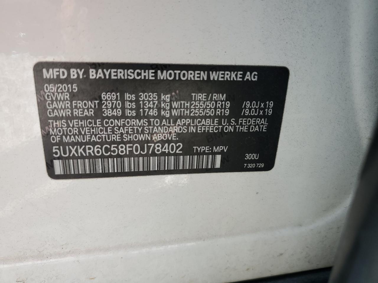 2015 BMW X5 xDrive50I VIN: 5UXKR6C58F0J78402 Lot: 62123165