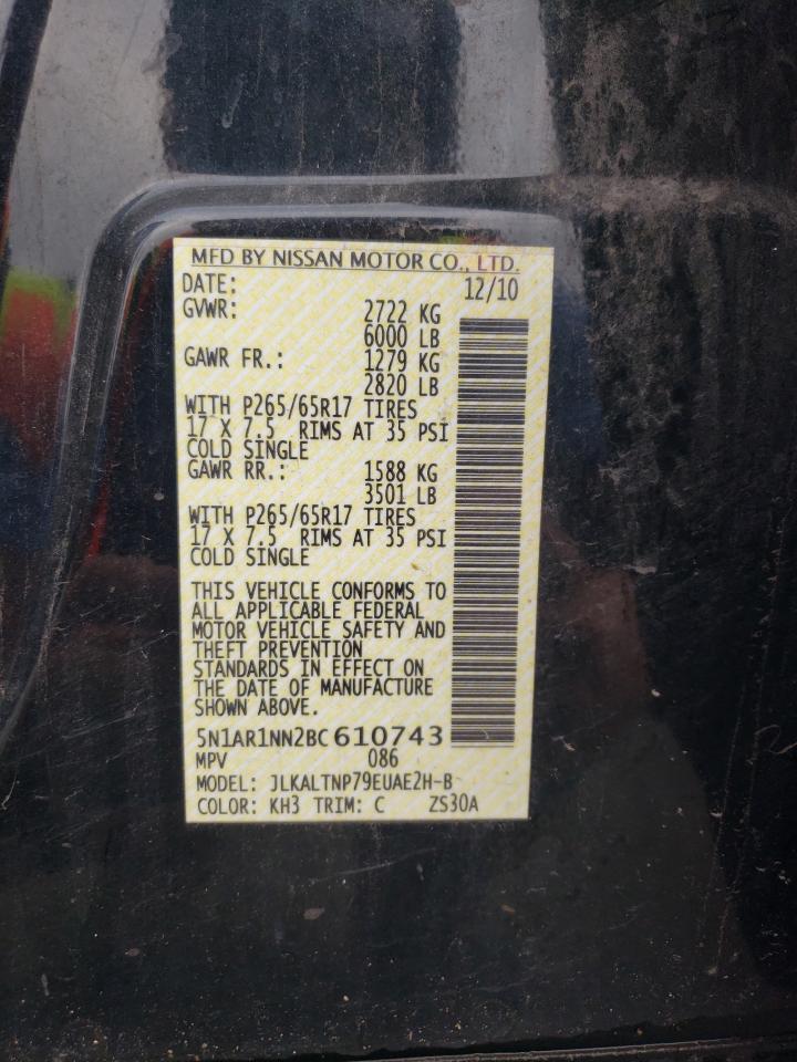 2011 Nissan Pathfinder S VIN: 5N1AR1NN2BC610743 Lot: 58819735