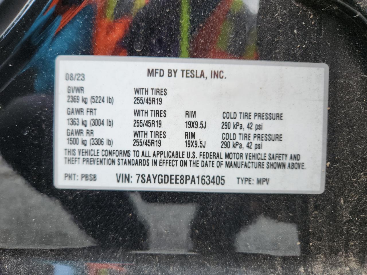 2023 Tesla Model Y VIN: 7SAYGDEE8PA163405 Lot: 62938275