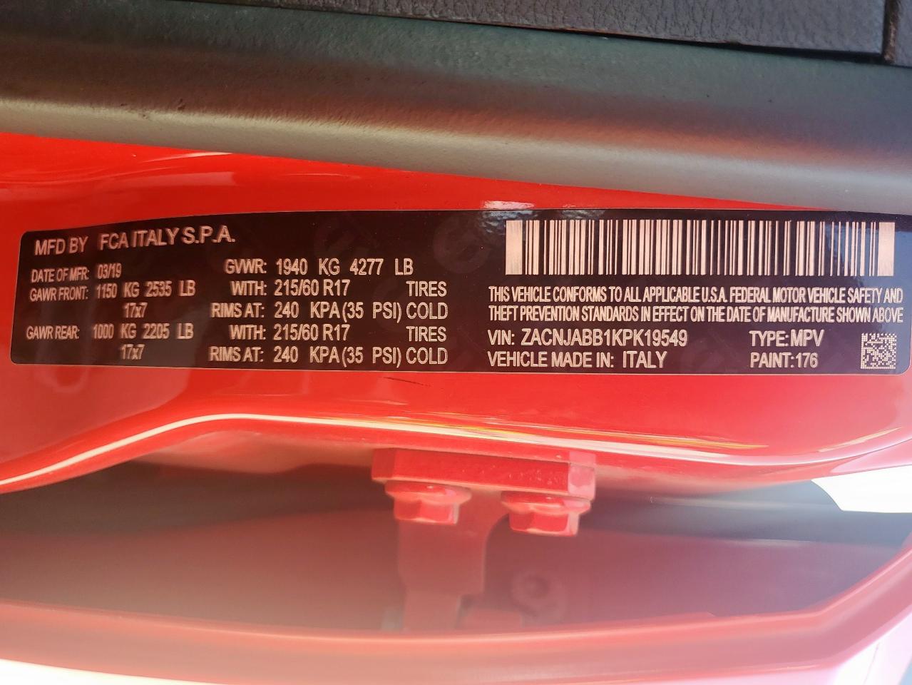 2019 Jeep Renegade Latitude VIN: ZACNJABB1KPK19549 Lot: 62190435