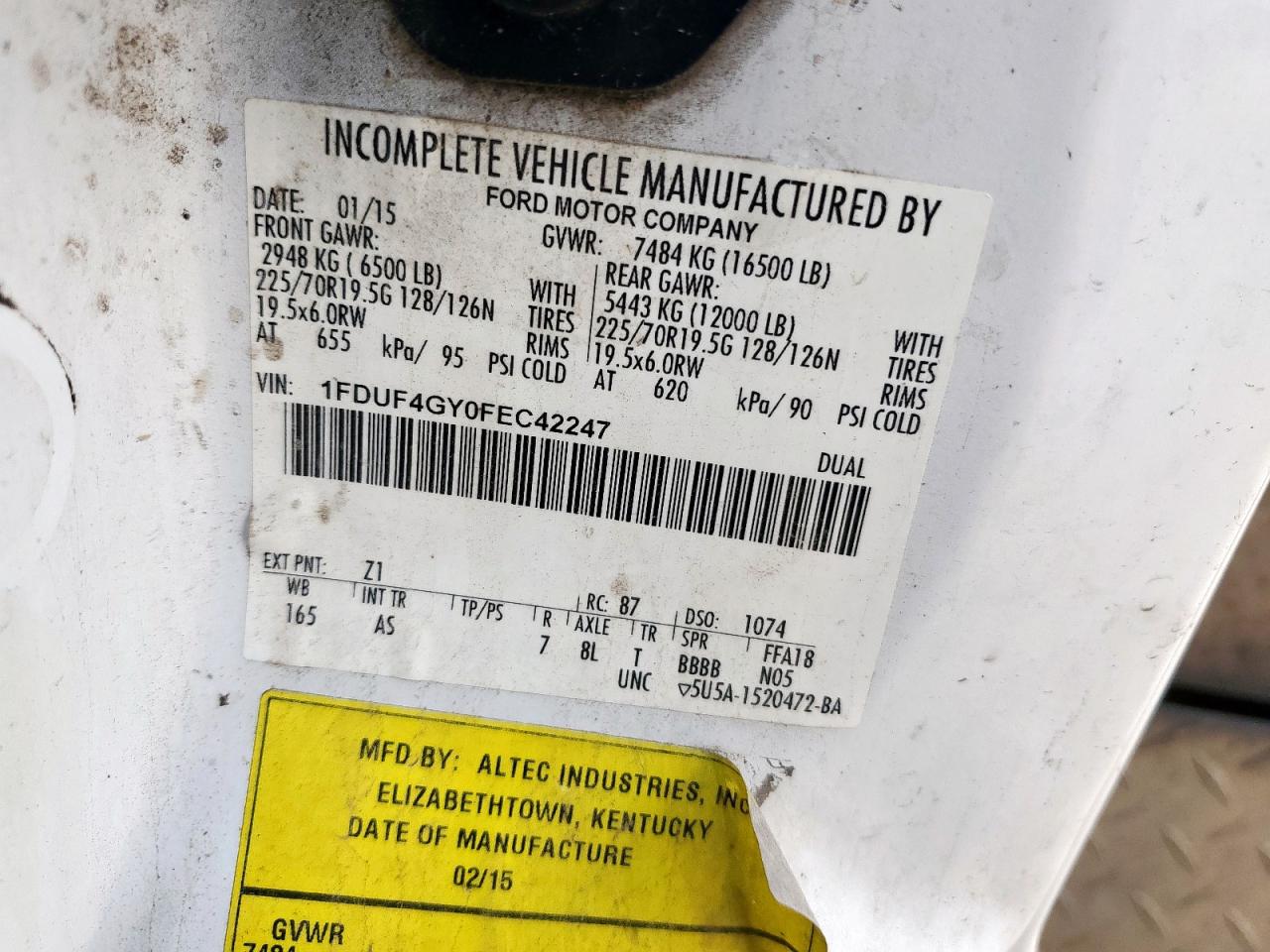 2015 Ford F450 Super Duty VIN: 1FDUF4GY0FEC42247 Lot: 58797475