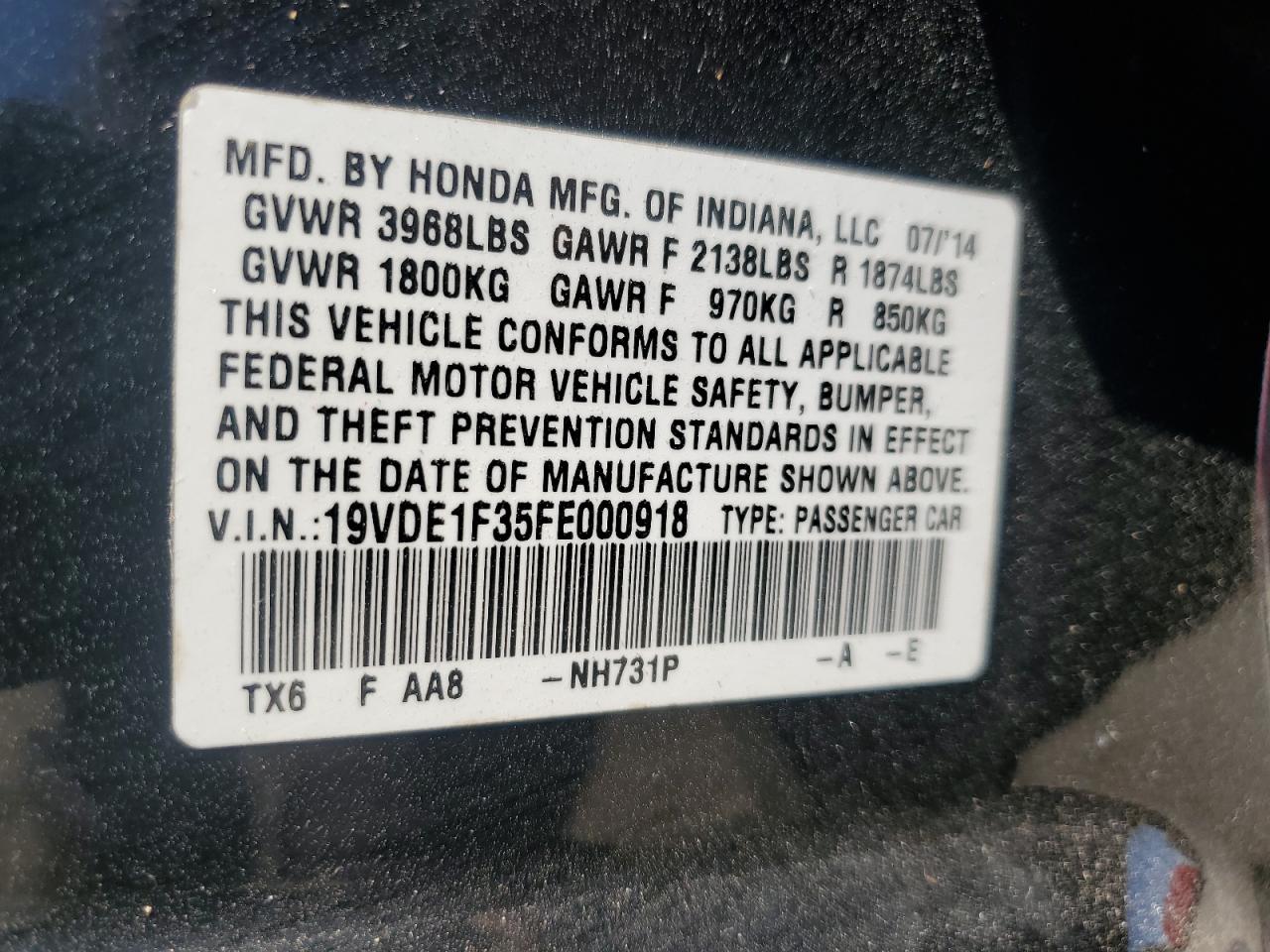2015 Acura Ilx 20 VIN: 19VDE1F35FE000918 Lot: 62417655