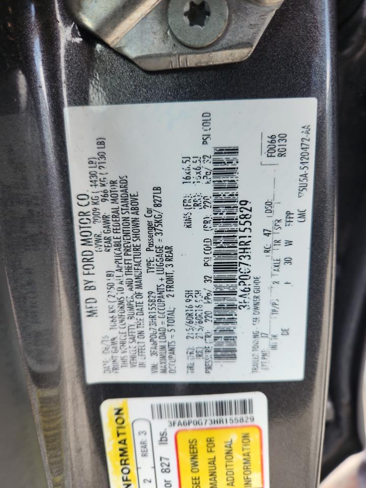 2017 Ford Fusion S VIN: 3FA6P0G73HR155829 Lot: 62308535