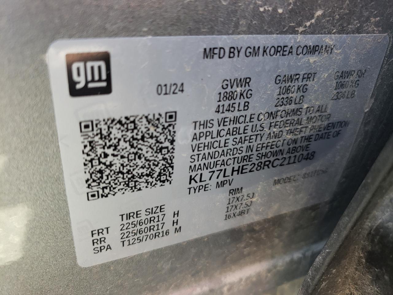 2024 Chevrolet Trax 1Lt VIN: KL77LHE28RC211048 Lot: 62563455