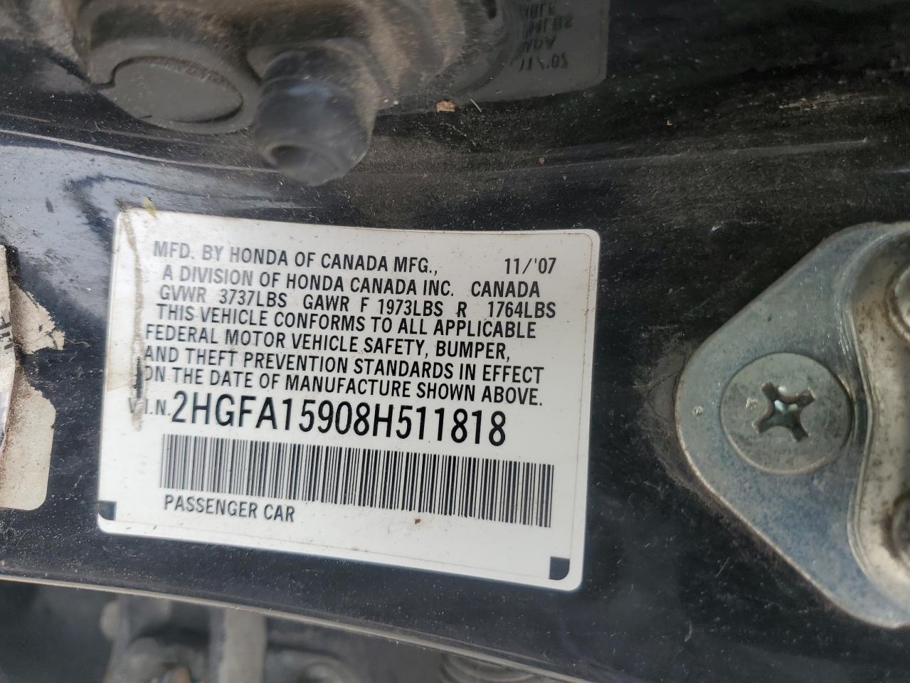 2008 Honda Civic Exl VIN: 2HGFA15908H511818 Lot: 61943425