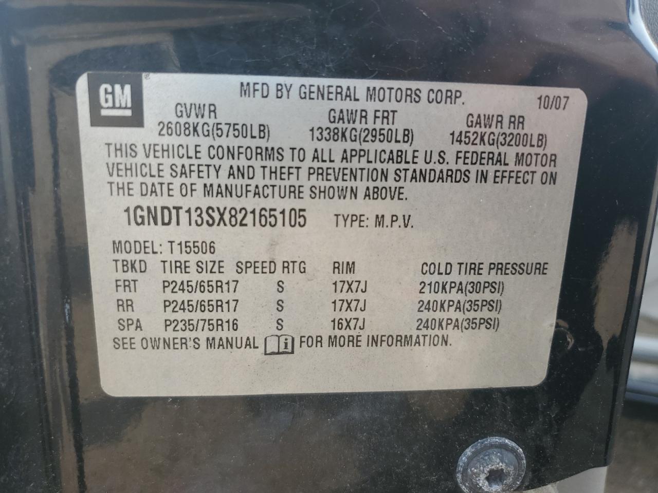 2008 Chevrolet Trailblazer Ls VIN: 1GNDT13SX82165105 Lot: 59515345