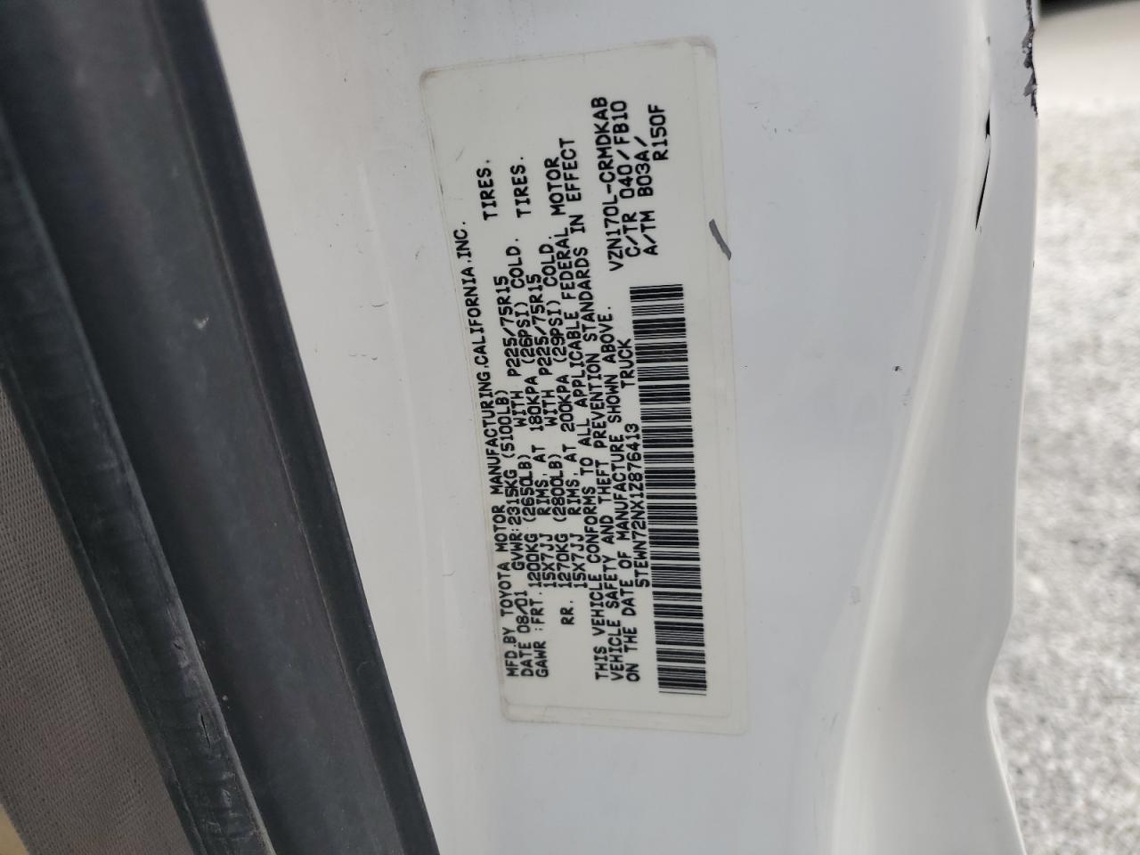 2001 Toyota Tacoma Xtracab VIN: 5TEWN72NX1Z876413 Lot: 60334875