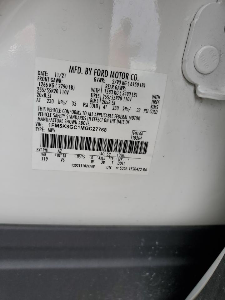 2021 Ford Explorer St VIN: 1FM5K8GC1MGC27768 Lot: 62668325