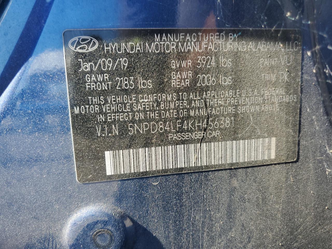 2019 Hyundai Elantra Sel VIN: 5NPD84LF4KH456381 Lot: 62351515