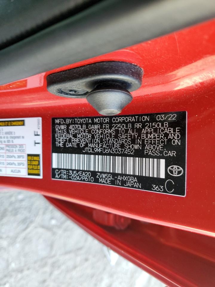 2022 Toyota Prius Le VIN: JTDL9MFU6N3037452 Lot: 62586535