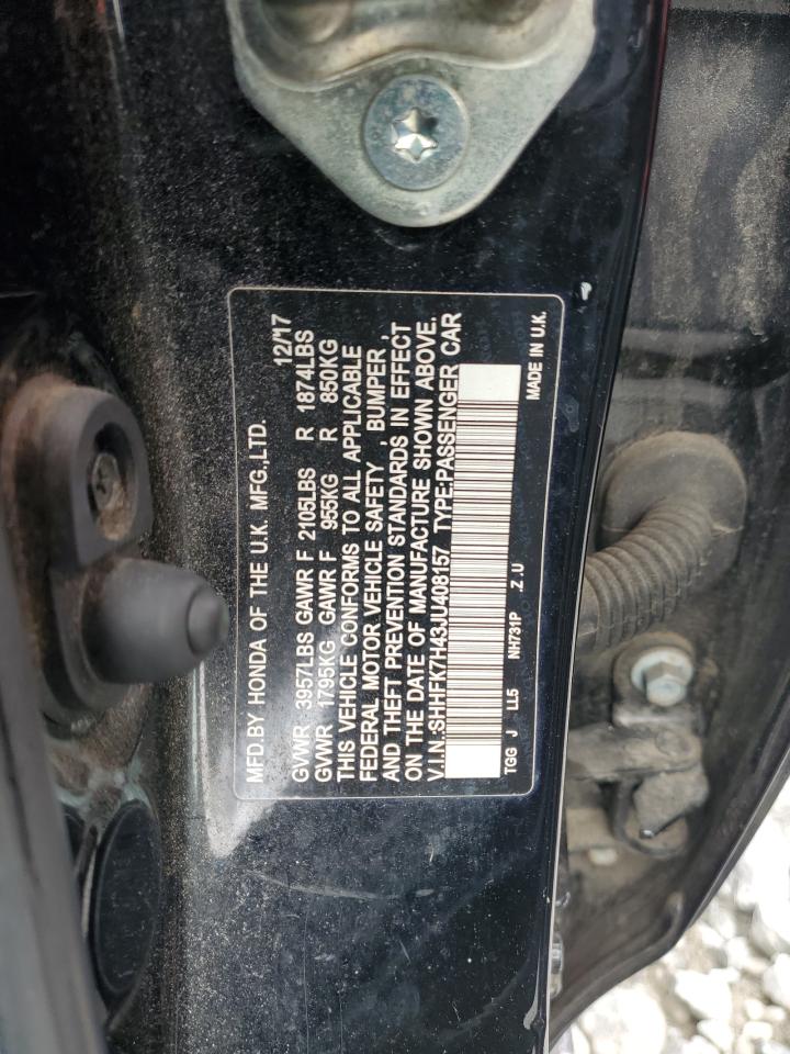 2018 Honda Civic Sport VIN: SHHFK7H43JU408157 Lot: 58129845