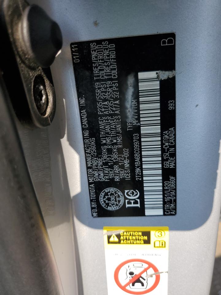 2011 Lexus Rx 350 VIN: 2T2BK1BA6BC099703 Lot: 62812115