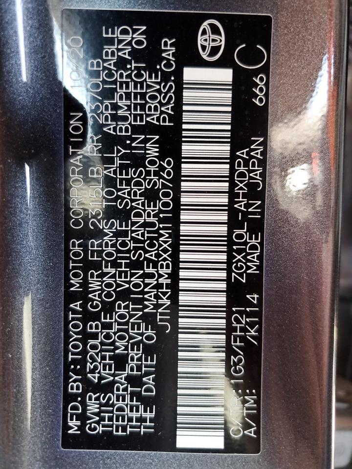 2021 Toyota C-Hr Xle VIN: JTNKHMBXXM1100766 Lot: 62159885
