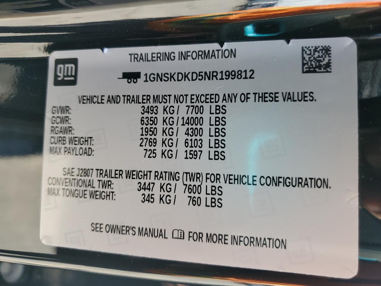 2022 Chevrolet Suburban K1500 Z71 VIN: 1GNSKDKD5NR199812 Lot: 62721935