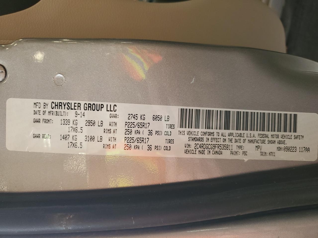 2015 Dodge Grand Caravan Sxt VIN: 2C4RDGCG9FR535811 Lot: 62197995
