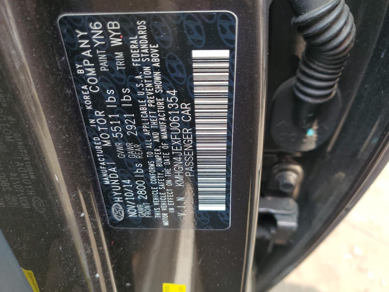 2015 Hyundai Genesis 3.8L VIN: KMHGN4JEXFU061354 Lot: 58845875