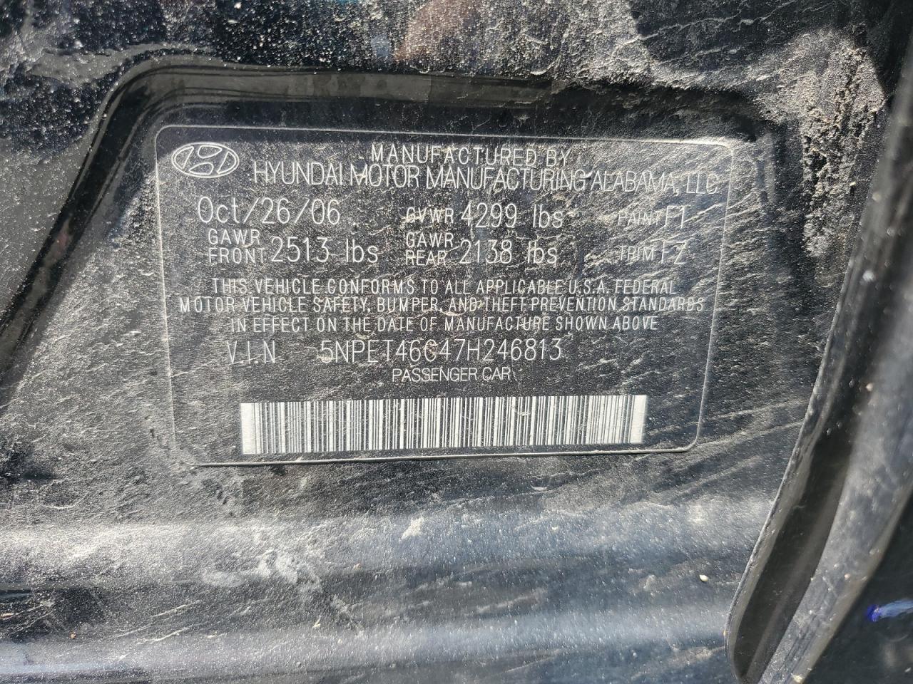 2007 Hyundai Sonata Gls VIN: 5NPET46C47H246813 Lot: 86450595