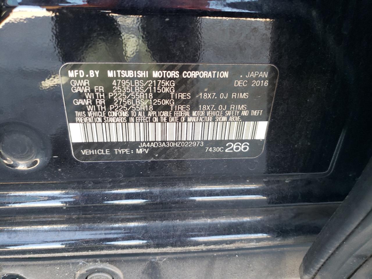2017 Mitsubishi Outlander Se VIN: JA4AD3A30HZ022973 Lot: 62721995