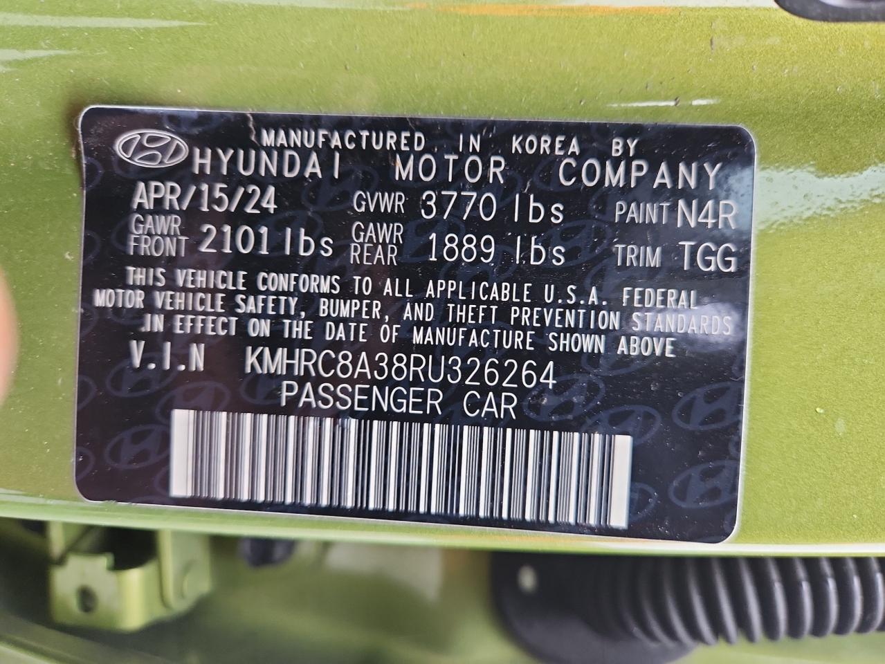 2024 Hyundai Venue Sel VIN: KMHRC8A38RU326264 Lot: 60737555
