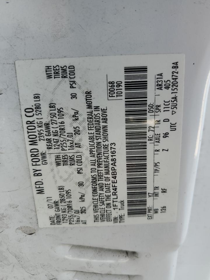 2011 Ford Ranger Super Cab VIN: 1FTLR4FE4BPA81673 Lot: 61954995