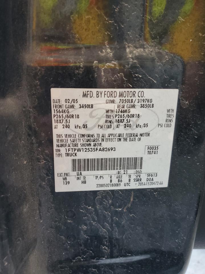 2005 Ford F150 Supercrew VIN: 1FTPW12535FA82693 Lot: 62860105
